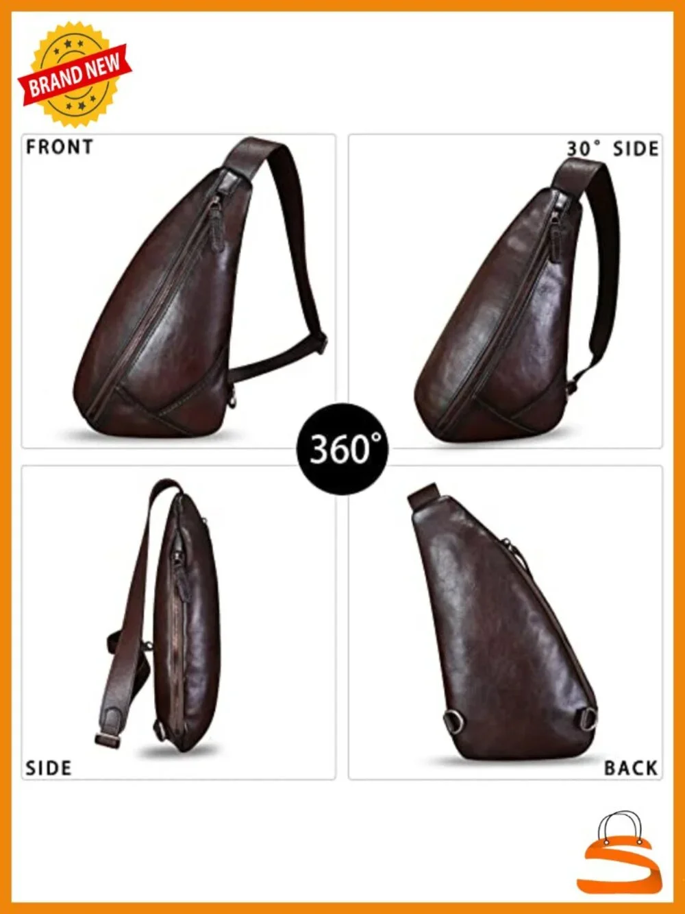 Genuine Leather Sling Bag Handmade Retro Crossbody Backpack Hiking Daypack
